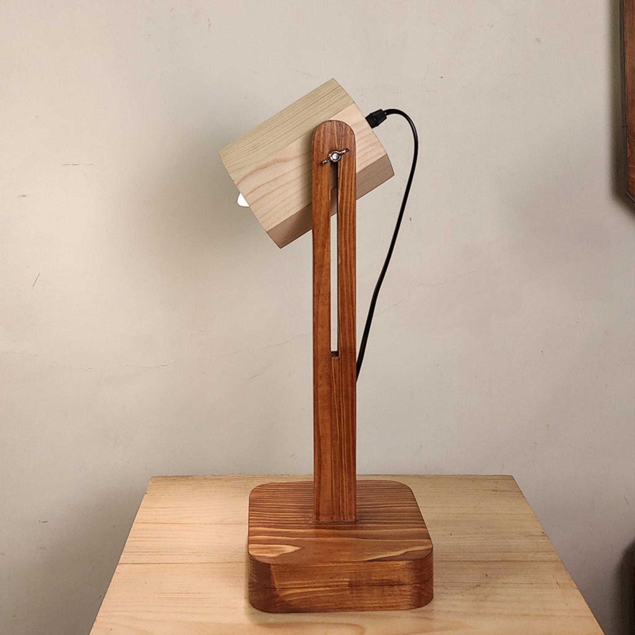 Hexspot Brown Wooden Table Lamp with Beige Wooden Lampshade - WoodenTwist