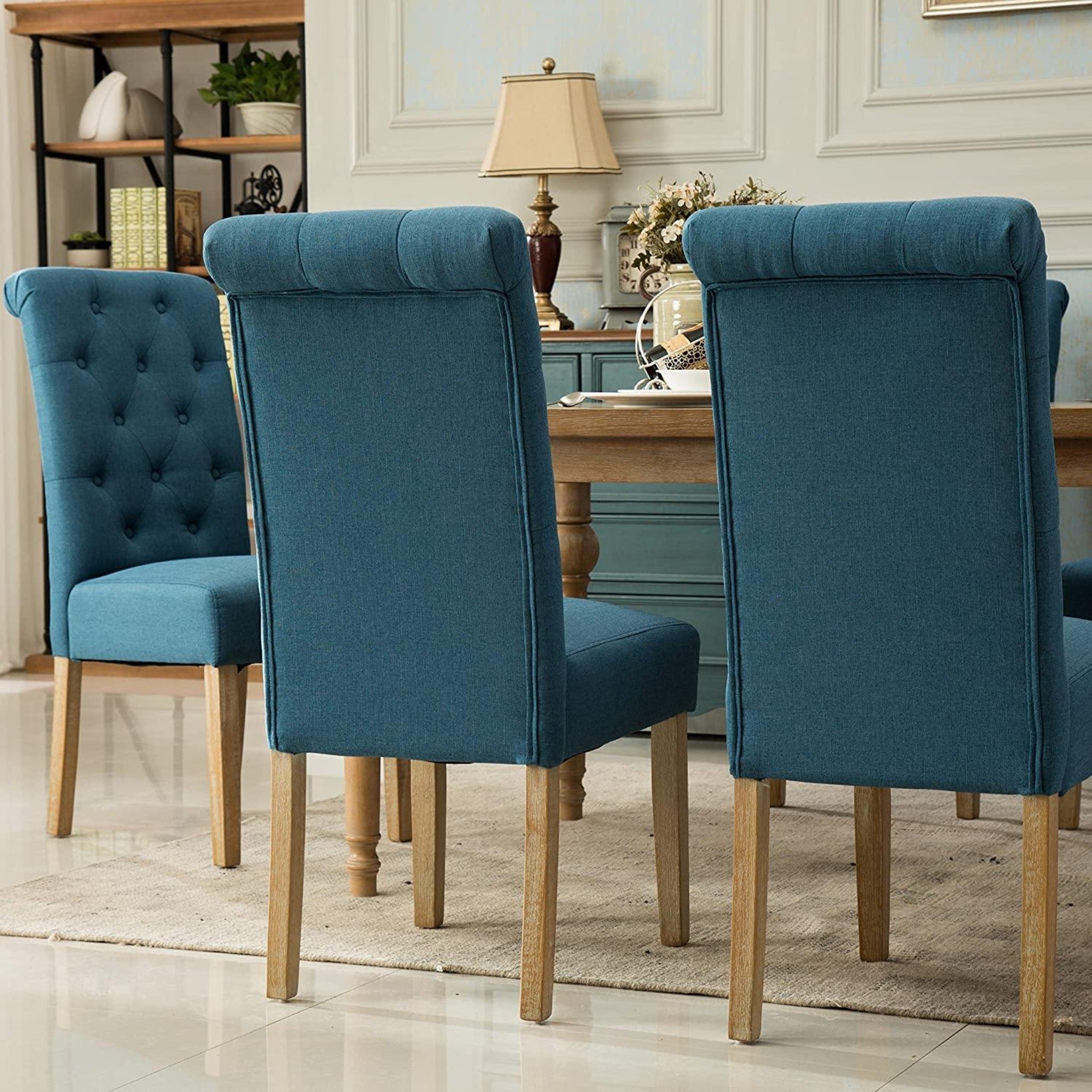 Button Tufted Parsons Chairs in Teak Wood (Set of 2) - WoodenTwist