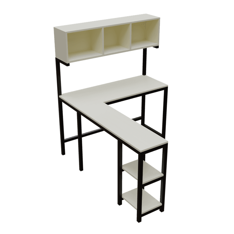 Hutch Corner Desk in Beige finish - WoodenTwist