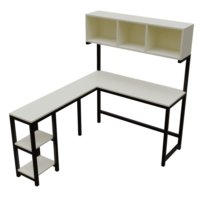 Hutch Corner Desk in Beige finish - WoodenTwist