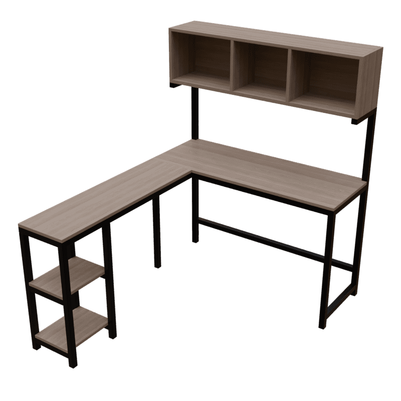 Hutch Corner Desk in Beige finish - WoodenTwist