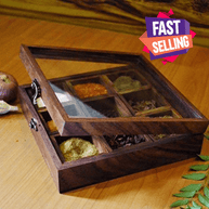 Wooden Spice Box Container - Spice Masala Box Holder, front view