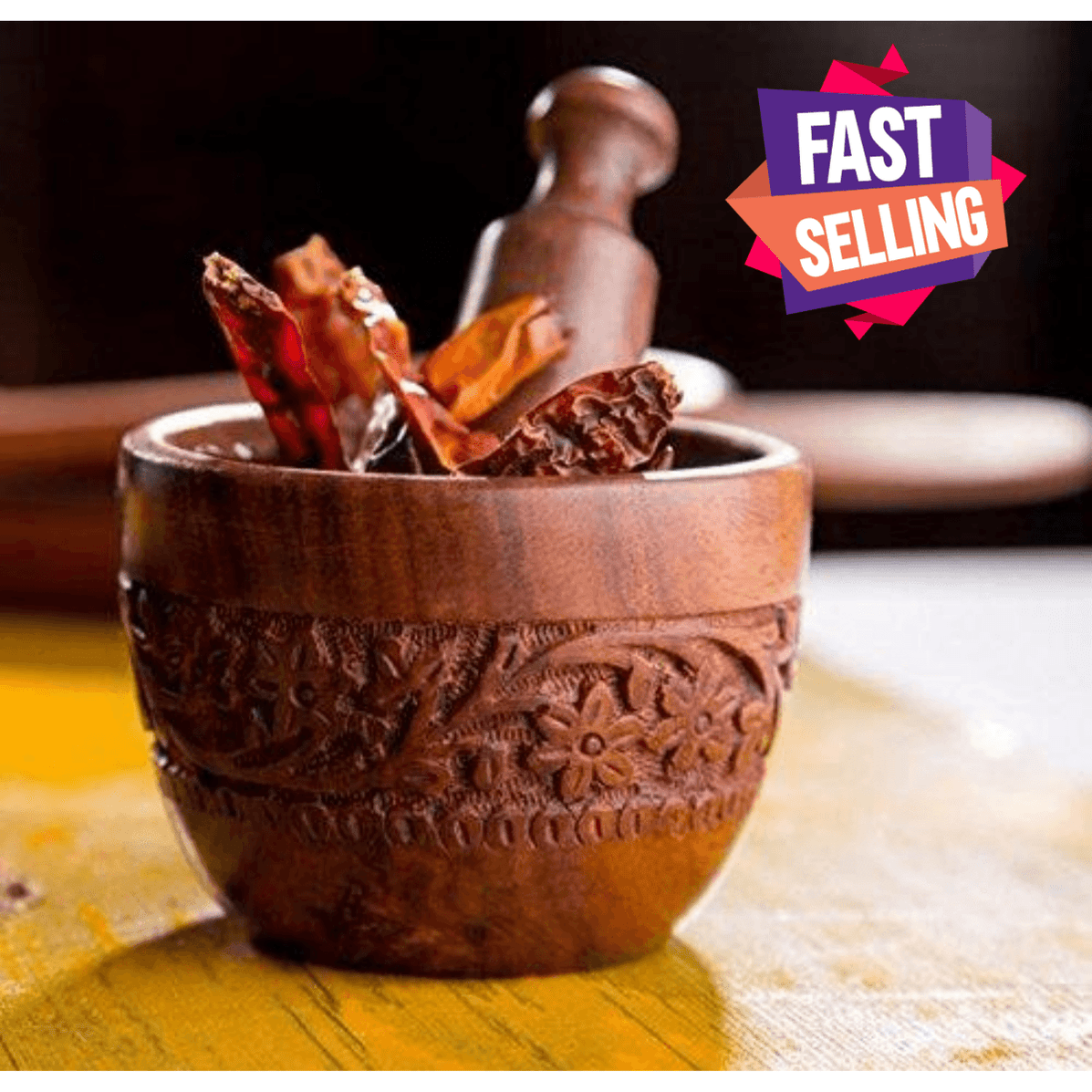 Buy Brown Wood Kitchen Tool Set (Wood Carved Pestle and Mortar) Online