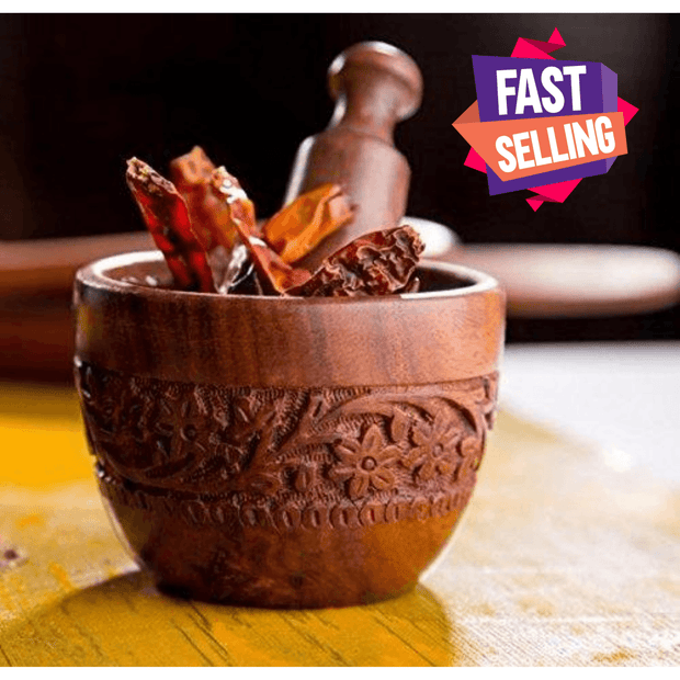 Sheesham wood mortar and pestle set in brown finish