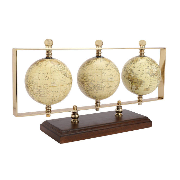 Triple Vertical Gold Globe Stand - WoodenTwist