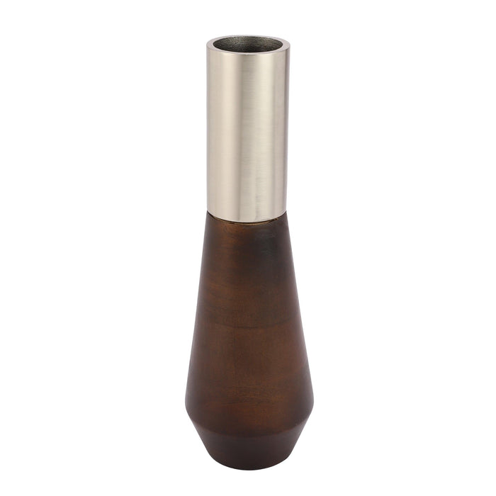 "Tall Deidra Vase" Matt Silver & Mango wood - WoodenTwist
