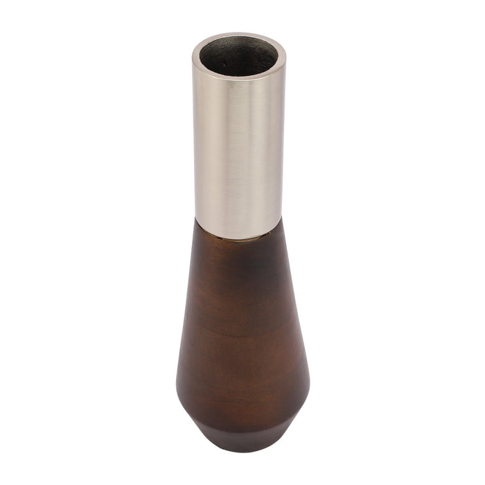 "Tall Deidra Vase" Matt Silver & Mango wood - WoodenTwist