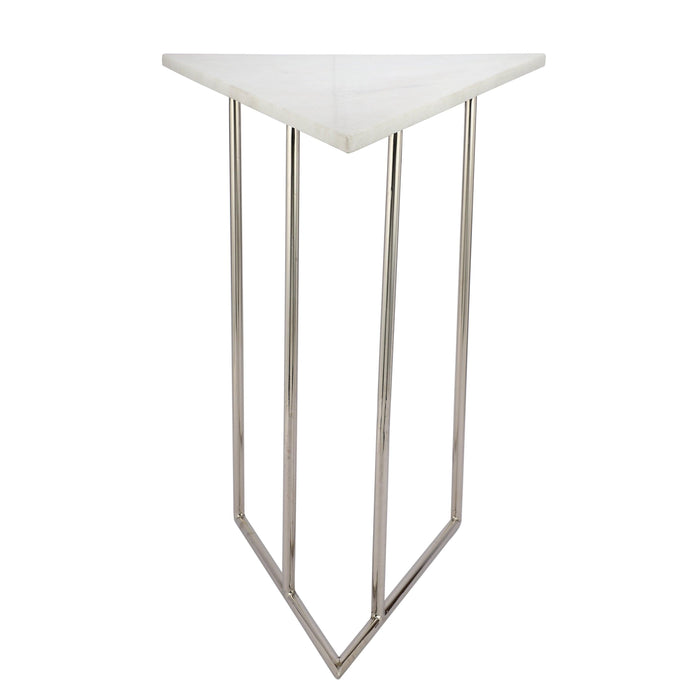 Marbled Steel Triangle Nesting Table Silver Shiny Nickel Finish (Small) - WoodenTwist