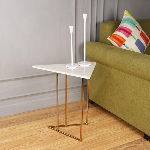 Marbled Steel Triangle Nesting Table shiny Gold Finish (Small) - WoodenTwist