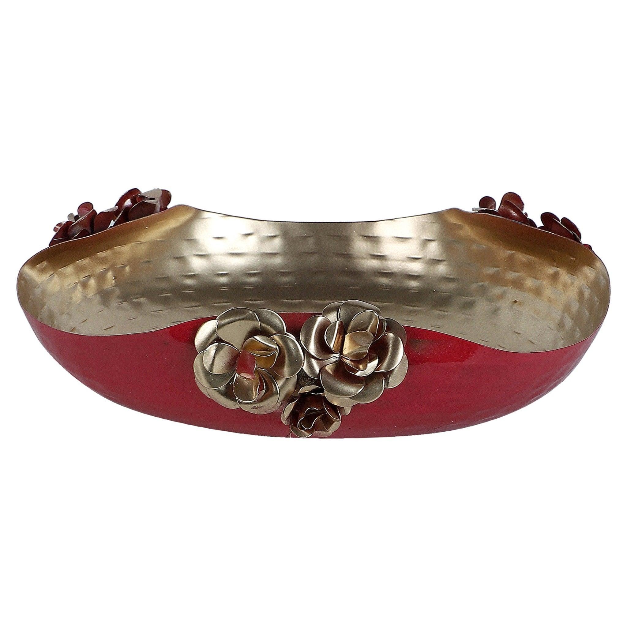 Red & Gold Hammered Rose Urli Set of 2 - WoodenTwist