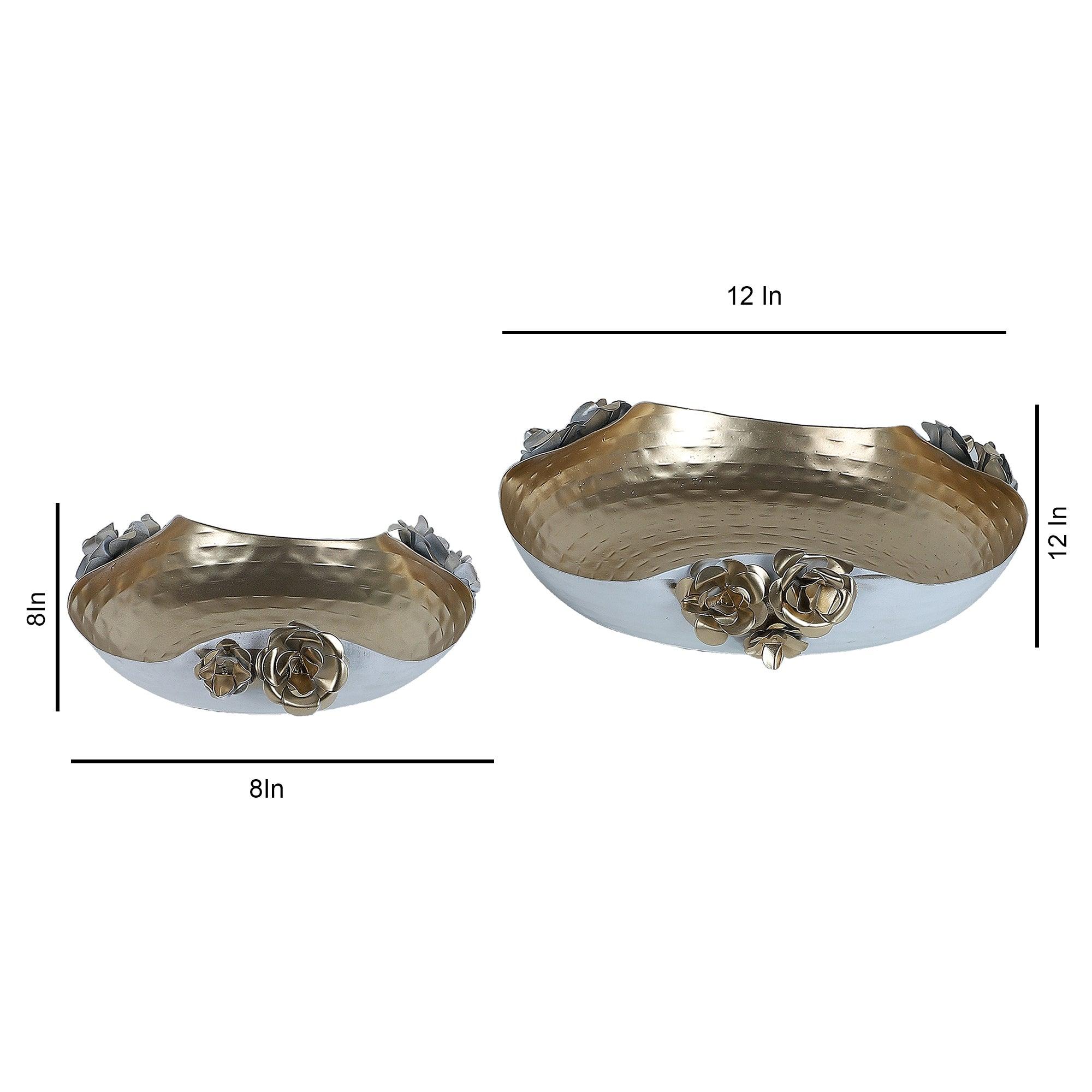 White & Gold Hammered Rose Urli (Set of 2) - WoodenTwist