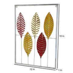 Red , Yellow & Gold Rectangular Leaves Wall Decor Set of 3 - WoodenTwist