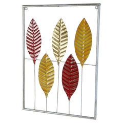 Red , Yellow & Gold Rectangular Leaves Wall Decor Set of 3 - WoodenTwist