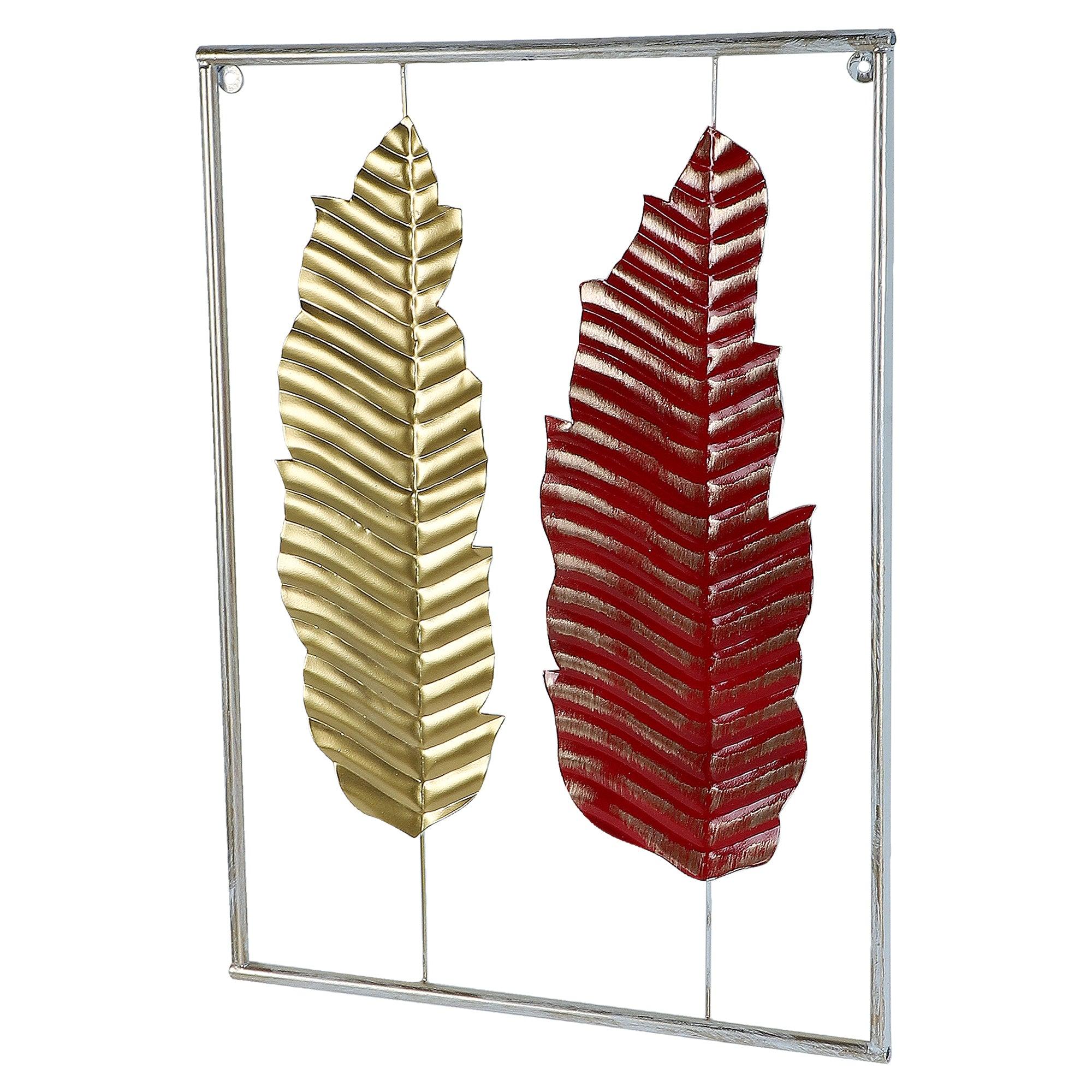 Red , Yellow & Gold Rectangular Leaves Wall Decor Set of 3 - WoodenTwist