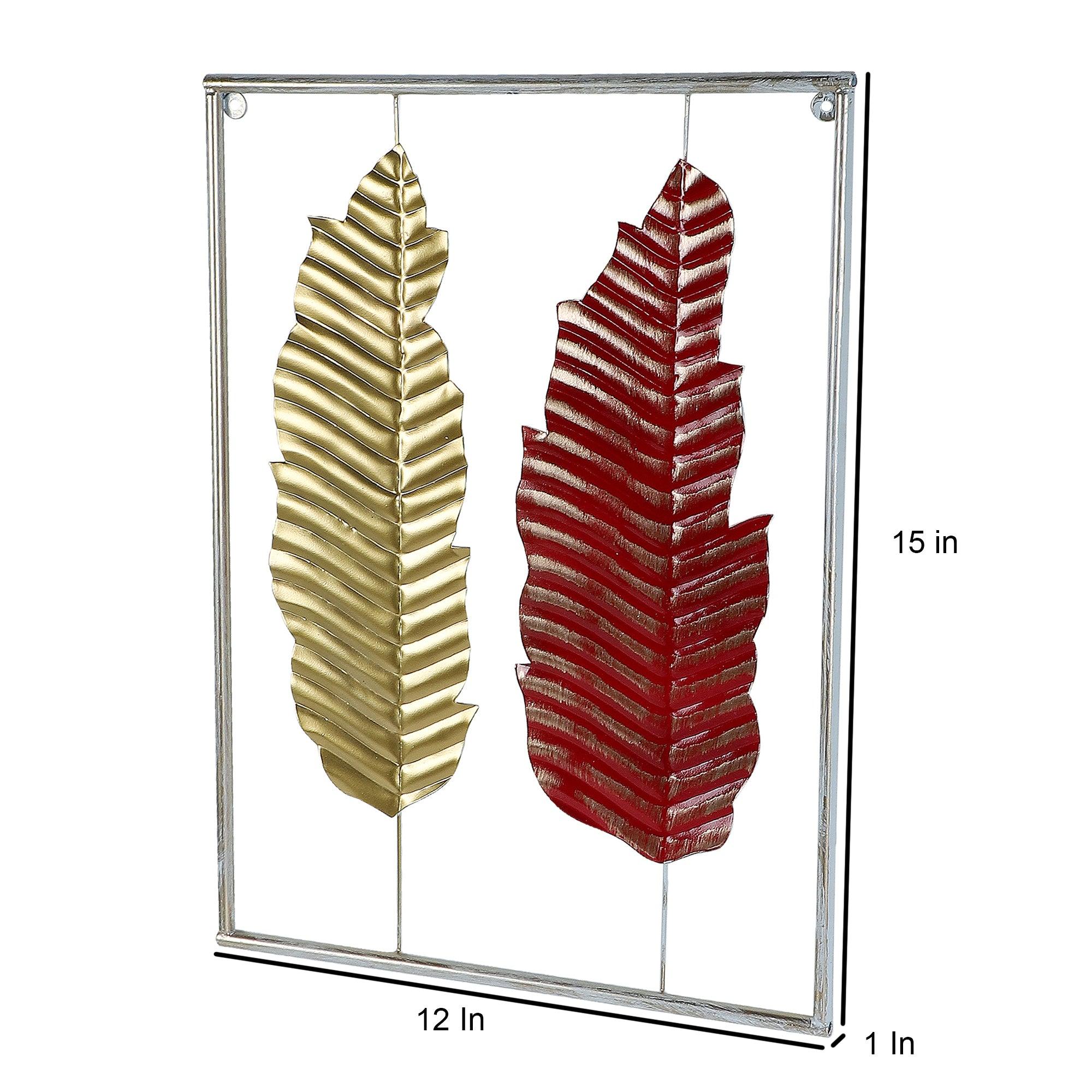 Red , Yellow & Gold Rectangular Leaves Wall Decor Set of 3 - WoodenTwist