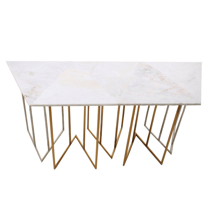 Marbled Steel Triangle Nesting Table shiny Gold Nickel Finish (2 pcs set) - WoodenTwist