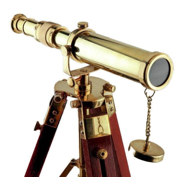 Golden Maritime Brass Telescope with Adjustable Tripod Stand - WoodenTwist
