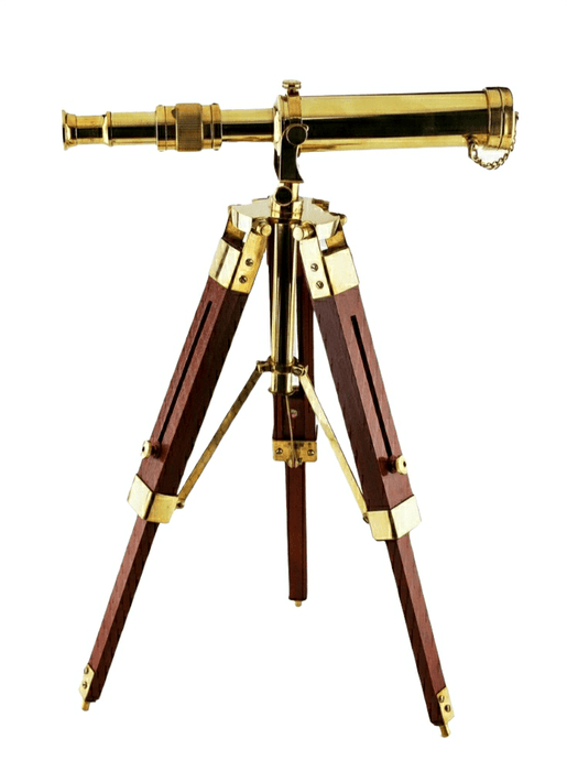 Golden Maritime Brass Telescope with Adjustable Tripod Stand - WoodenTwist
