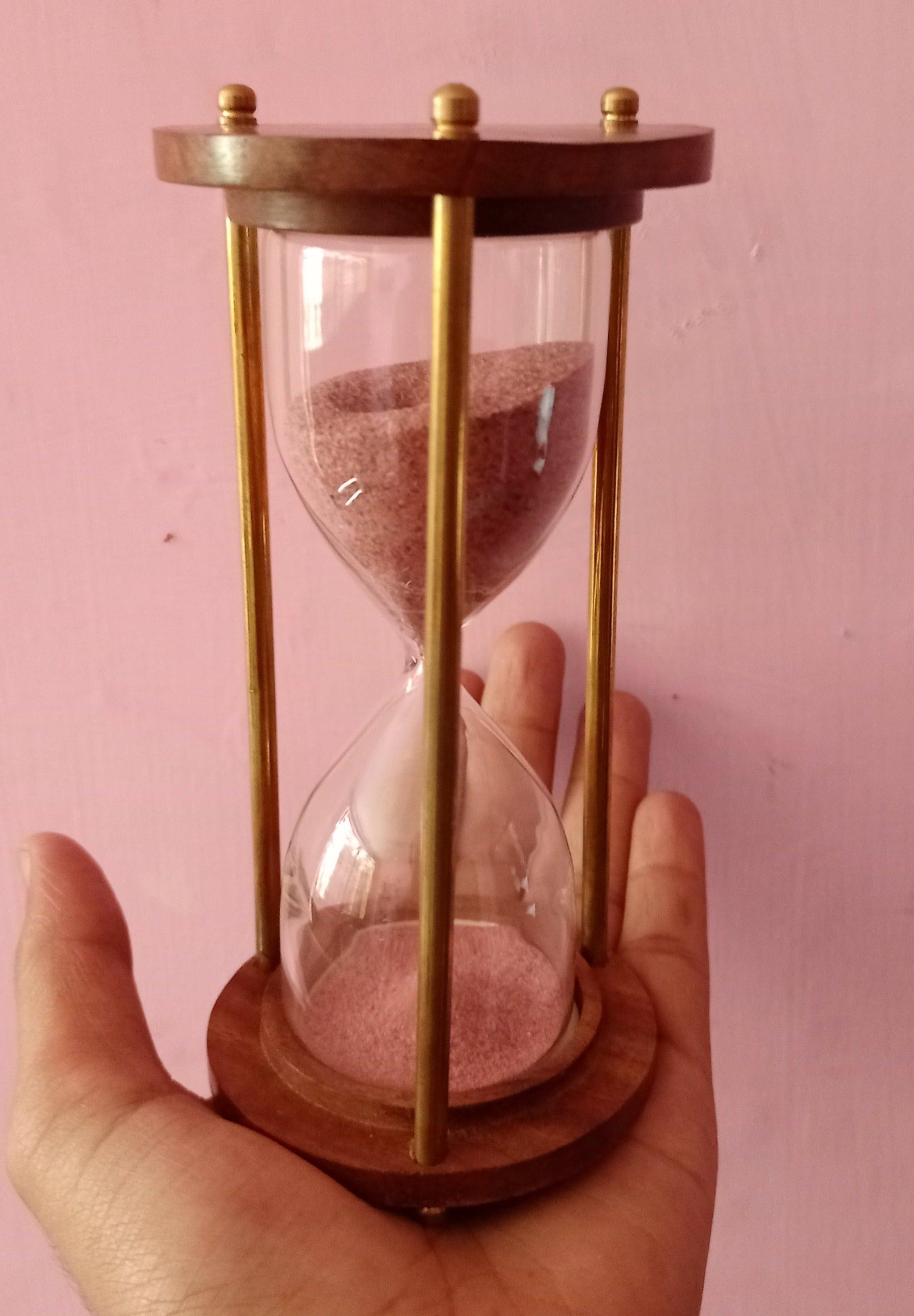 5 Minutes Brass and Wood Sand Timer Hourglass Sand Timer Brass Sand - WoodenTwist