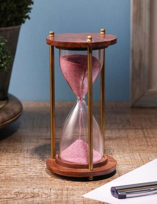 5 Minutes Brass and Wood Sand Timer Hourglass Sand Timer Brass Sand - WoodenTwist
