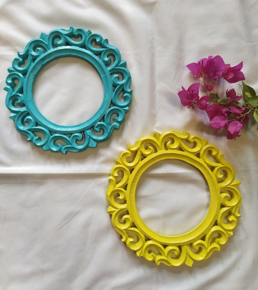 Yellow Turquoise Bohemian Round Wall Decorative Frame (Set of 2) - WoodenTwist