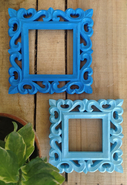 Ocean Blue Square Wall Frame (Set - 2) - WoodenTwist