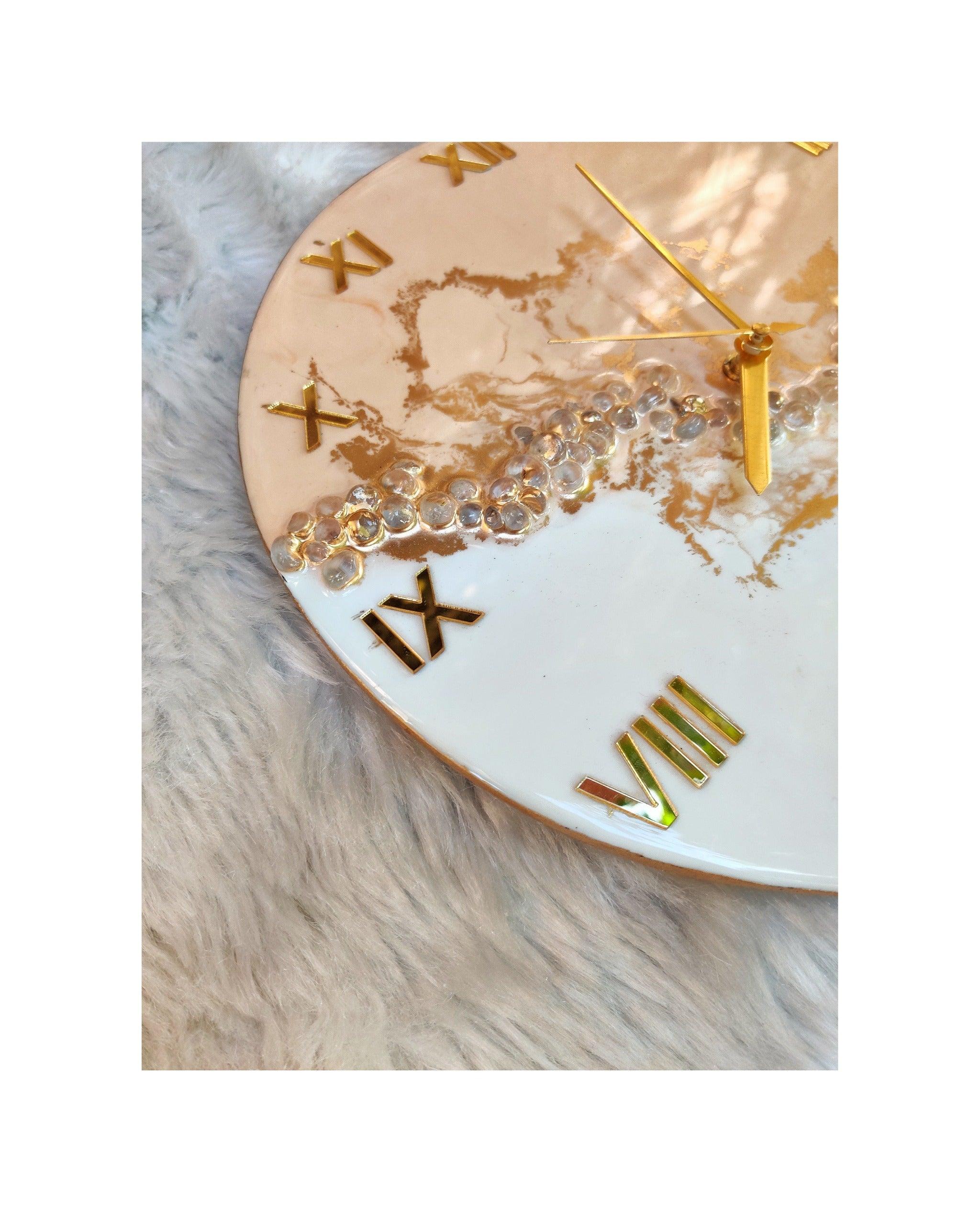 Home Ambiance Resin Wall Clock 30 x 30 CM on MDF Base Abstract Pattern with Crystal - WoodenTwist