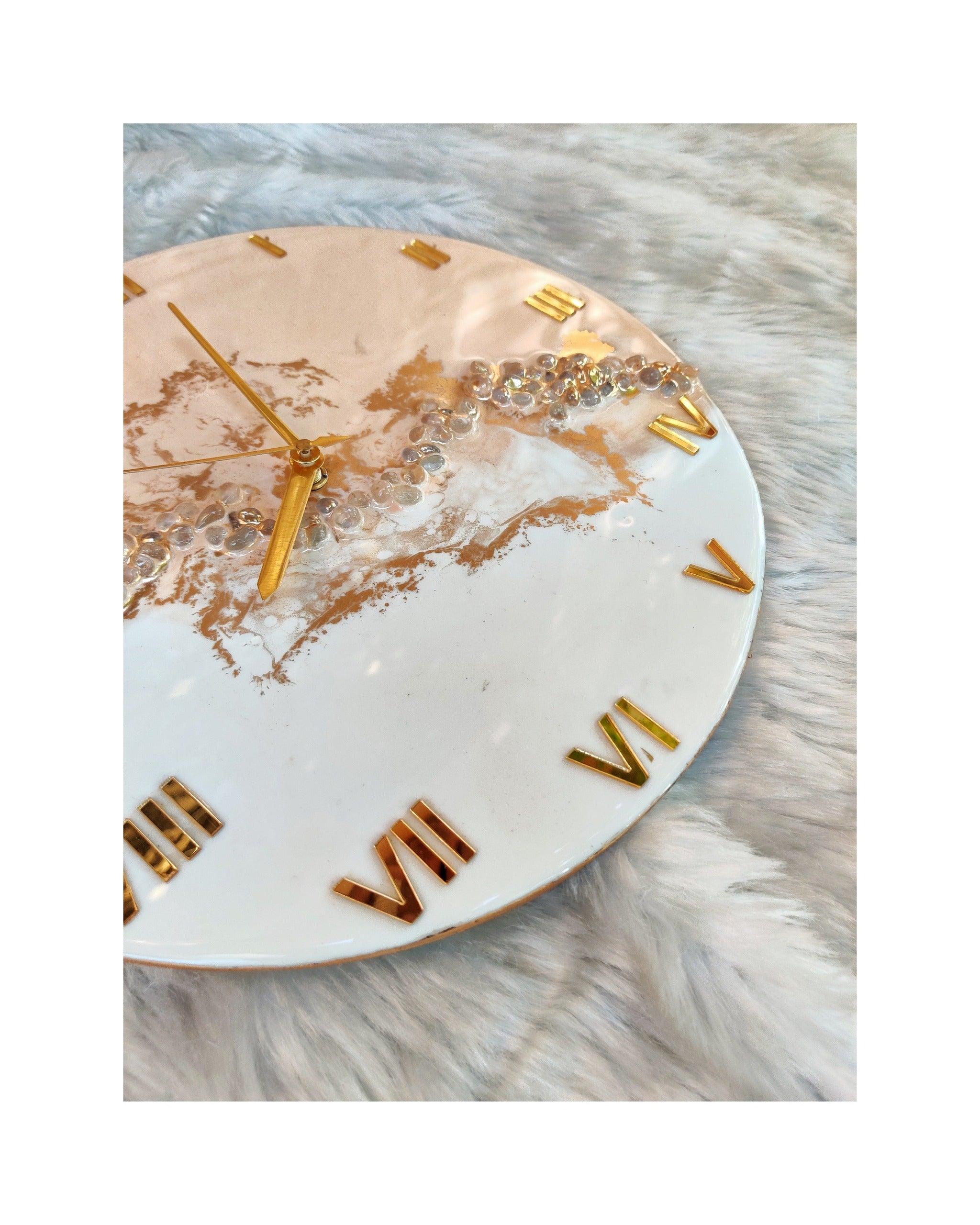 Home Ambiance Resin Wall Clock 30 x 30 CM on MDF Base Abstract Pattern with Crystal - WoodenTwist