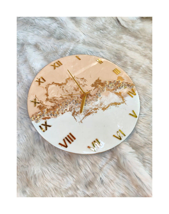 Home Ambiance Resin Wall Clock 30 x 30 CM on MDF Base Abstract Pattern with Crystal - WoodenTwist