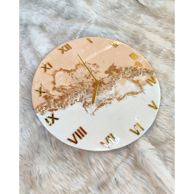 Home Ambiance Resin Wall Clock 30 x 30 CM on MDF Base Abstract Pattern with Crystal - WoodenTwist