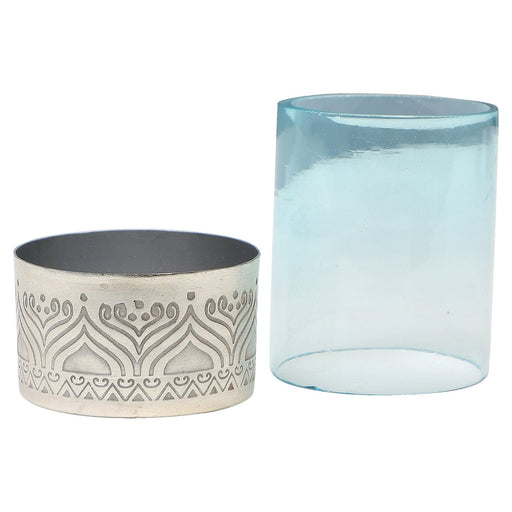 Utsav Silver Plated Votive with Blue Glass - Set of 2 - WoodenTwist