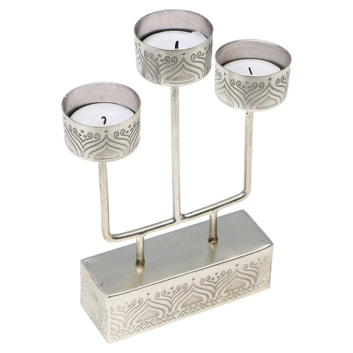 Metal T light Stand with Hand Etched Design - WoodenTwist