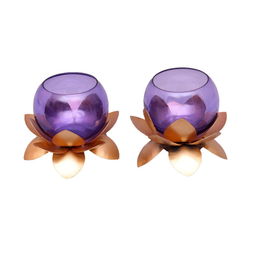 Small Glass Lotus Purple Set of 2 - WoodenTwist