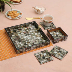 Wooden Enamel Coated Multipurpose Serving Tray & Coasters for Home and Dining Table - WoodenTwist