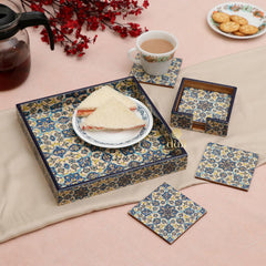 Wooden Enamel Coated Multipurpose Serving Tray & Coasters for Home and Dining Table - WoodenTwist