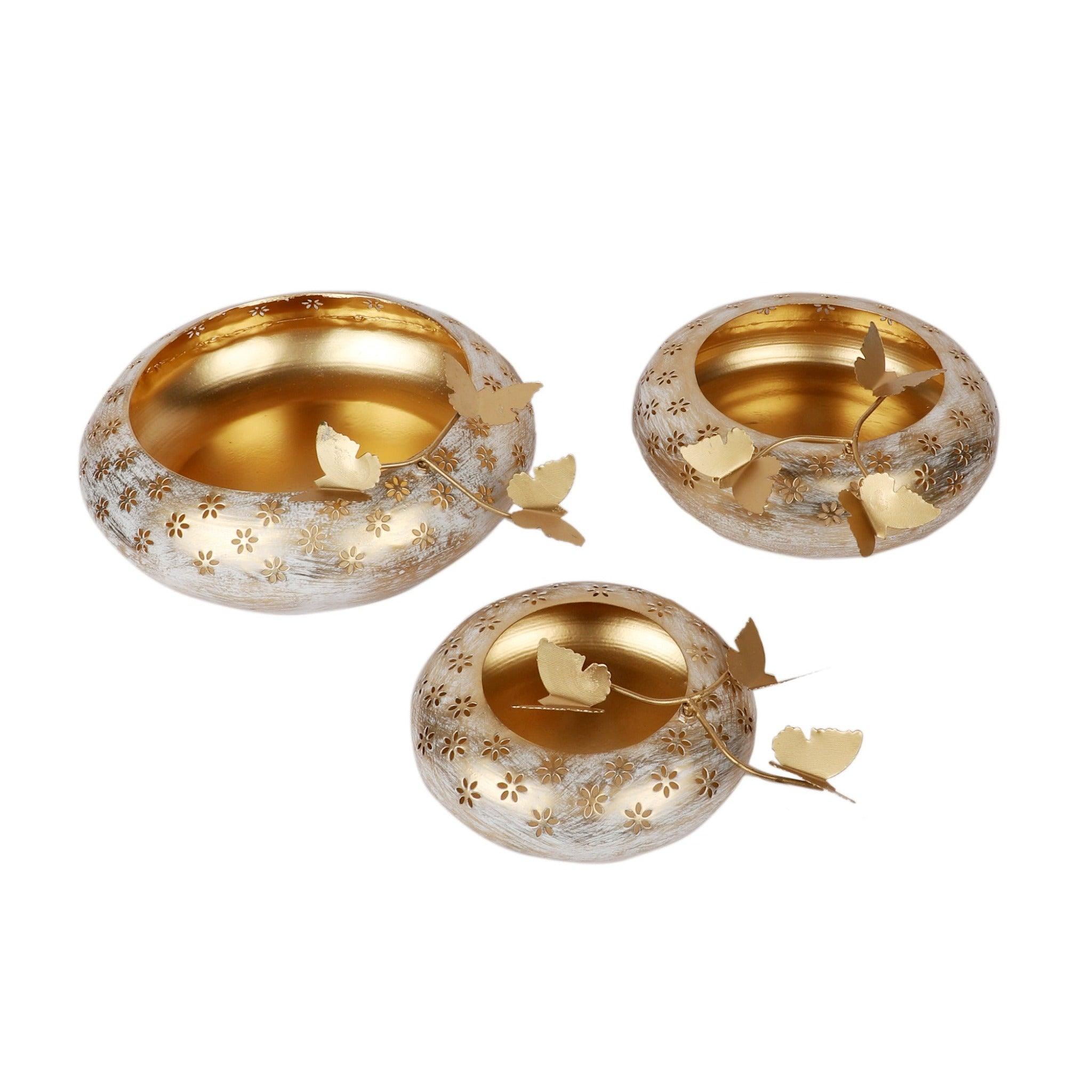 White & Gold Tyre Urli (Set of 3) - WoodenTwist