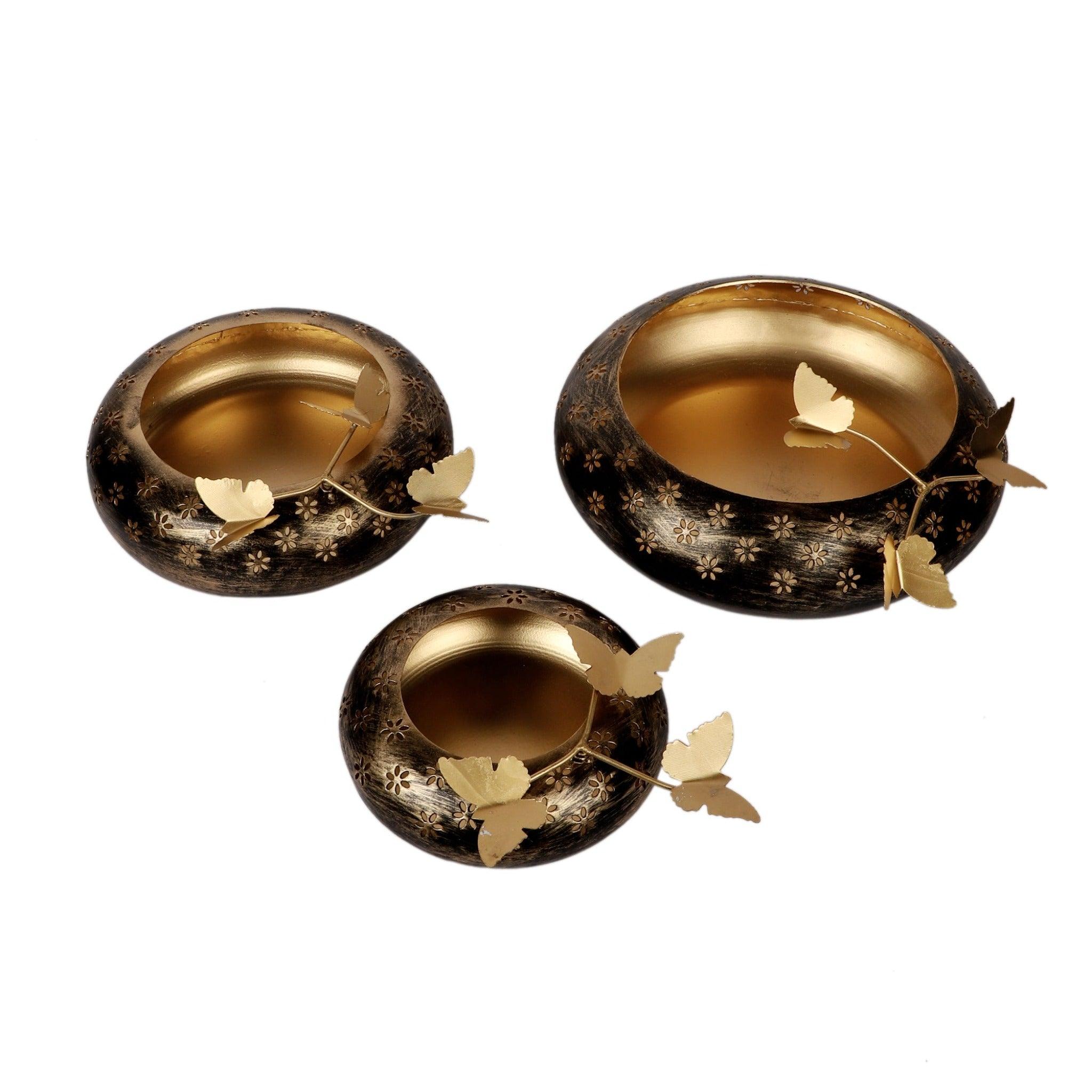 Black & Gold Tyre Urli Set of 3 - WoodenTwist