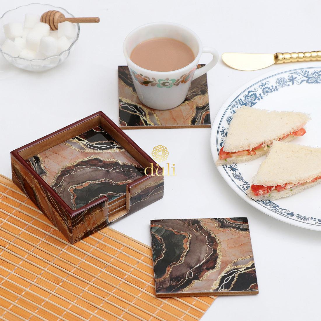 Wooden Enamel Coated Multipurpose Serving Tray & Coasters for Home and Dining Table - WoodenTwist