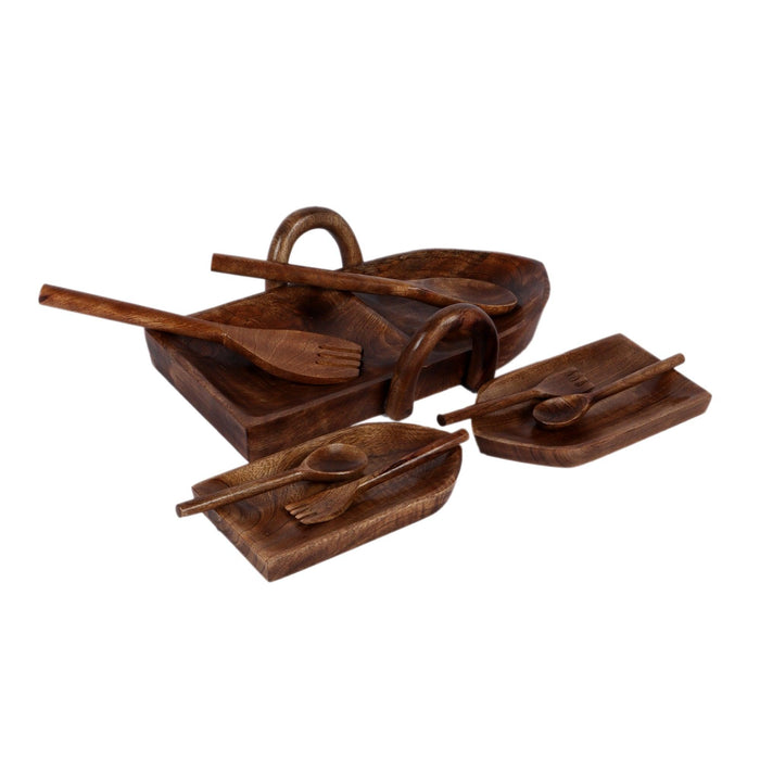 Boat Shape Mangowood Snacks Platter (Set of 9) - WoodenTwist
