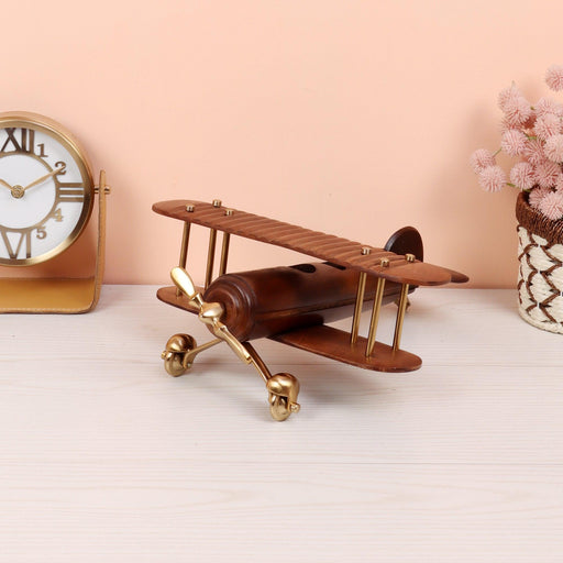 Gold and Sheesham Wood Vintage Handcrafted Decor Airplane - WoodenTwist