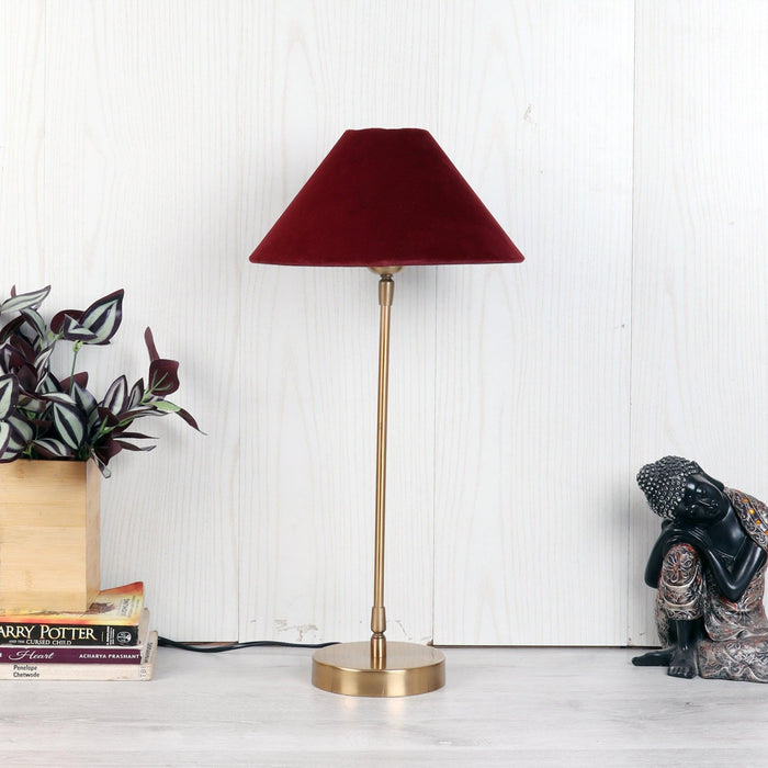 The "Small Gold MJ Lamp" with red velvet shade by Décor de Maison - WoodenTwist