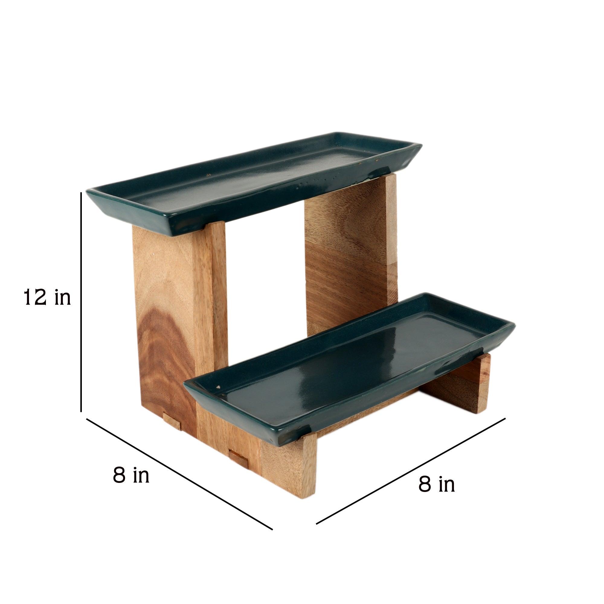 Two Layer Wooden & Ceramic Snacks Platter - WoodenTwist