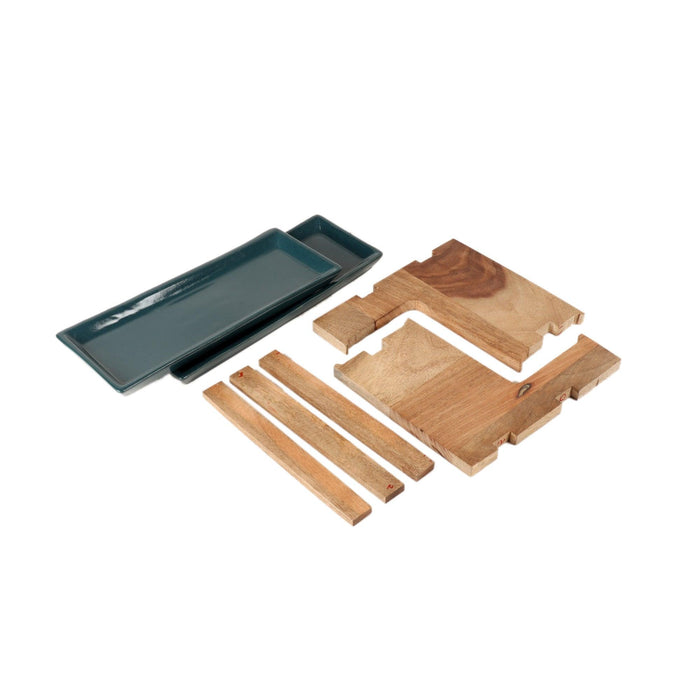 Two Layer Wooden & Ceramic Snacks Platter - WoodenTwist