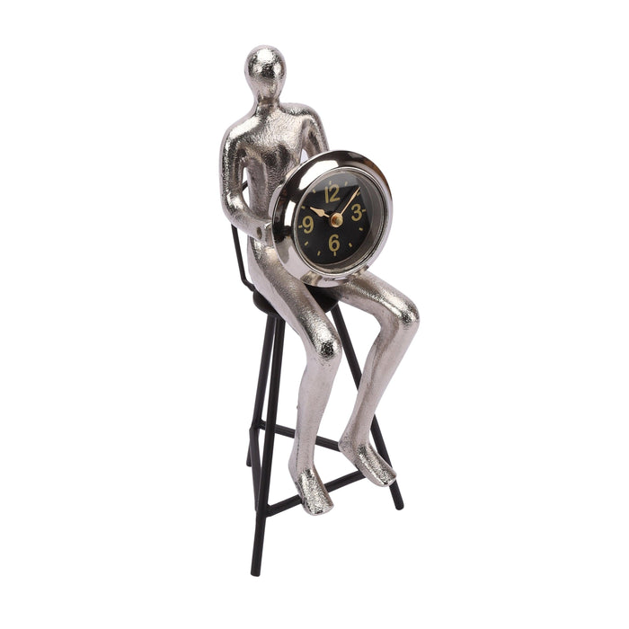 Sitting Man Clock Silver - WoodenTwist