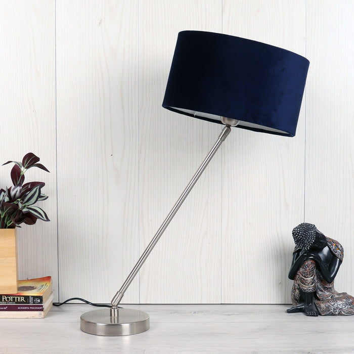 The "Large Silver MJ Lamp" with Blue velvet shade - WoodenTwist