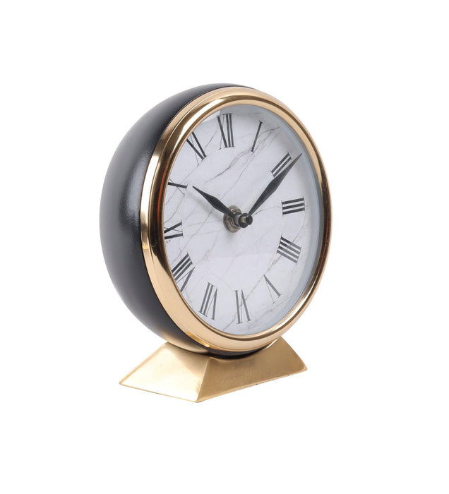 Round Table Clock with Marbled Black Dial - WoodenTwist