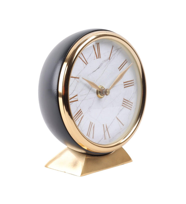 Round Table Clock with Marbled Golden Dial - WoodenTwist