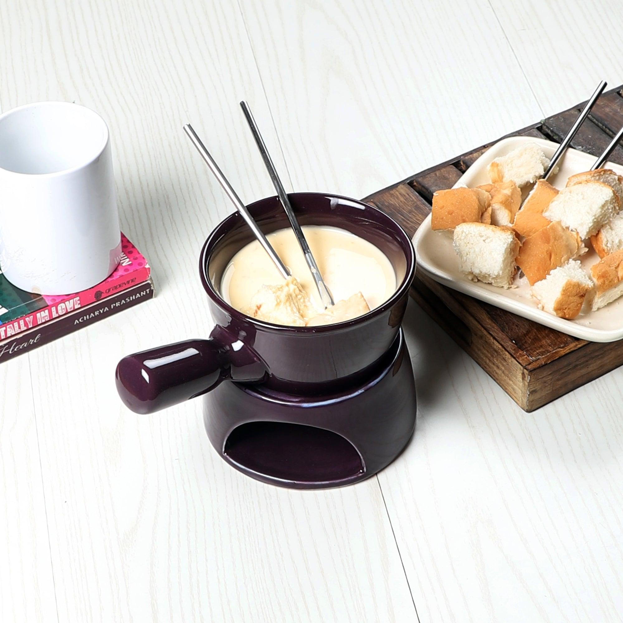 Purple Fondue Set With Plate & Fondue Sticks - WoodenTwist