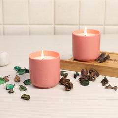 Pink Ceramic Glass Wax Candle Set of 2 - WoodenTwist