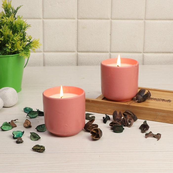 Pink Ceramic Glass Wax Candle Set of 2 - WoodenTwist